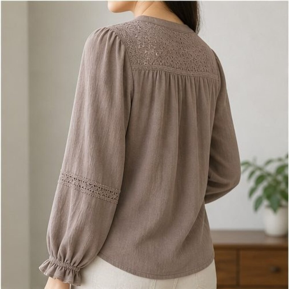 Taupe Ruffle Blouse - Picture 3 of 6